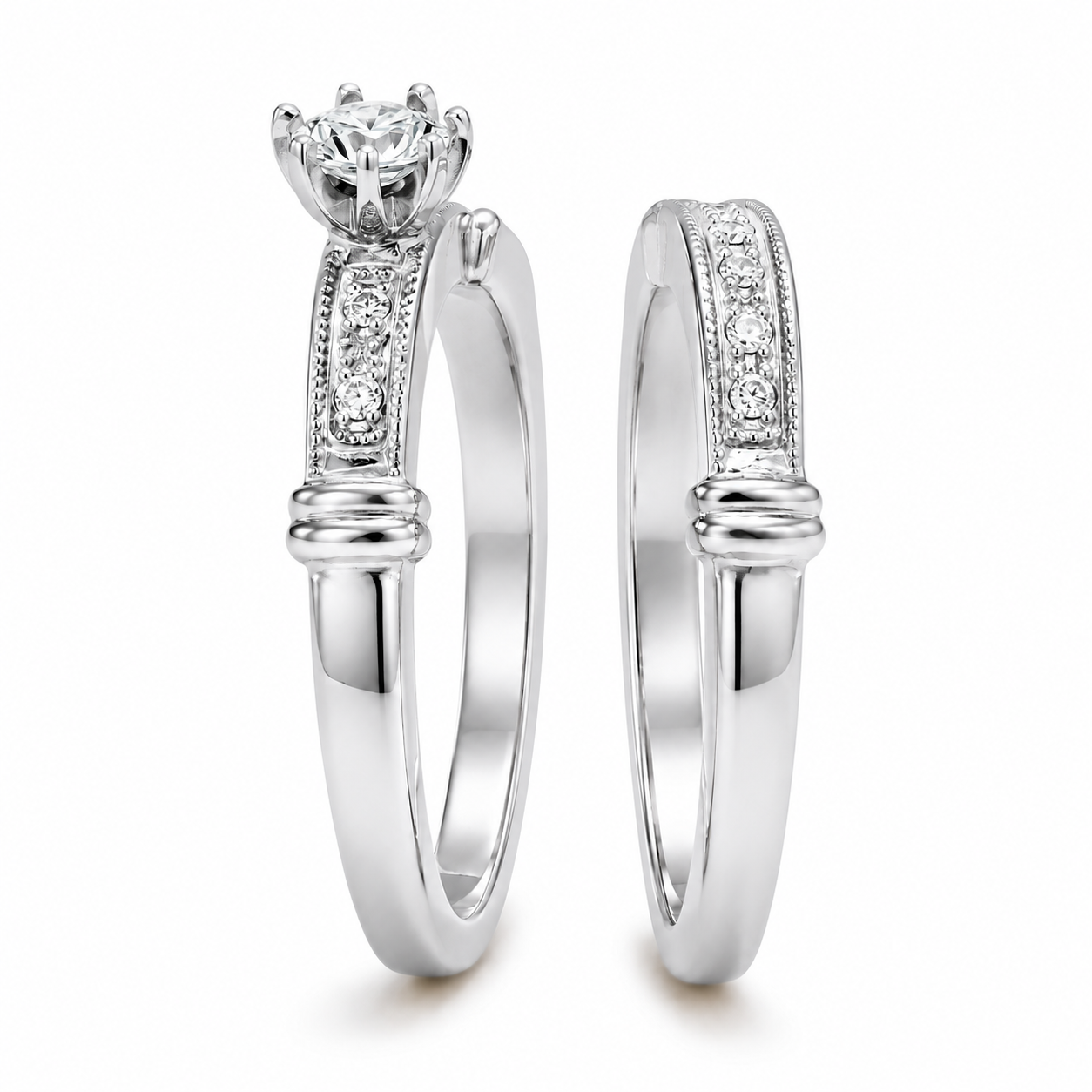 10K White Gold Women's Wedding Set 0.10 ct Natural Diamond