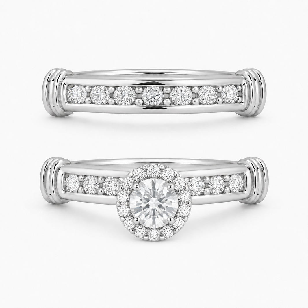 10K White Gold Women's Wedding Set 0.10 ct Natural Diamond