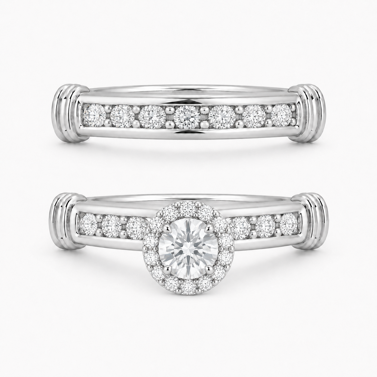 10K White Gold Women's Wedding Set 0.10 ct Natural Diamond