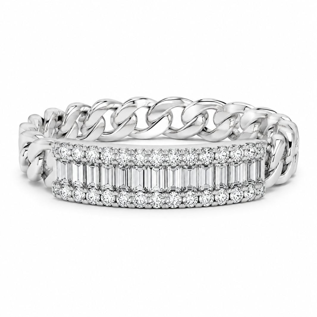14K White Gold Women’s Band Baguette Cuban Style 0.38 ct Natural Diamond