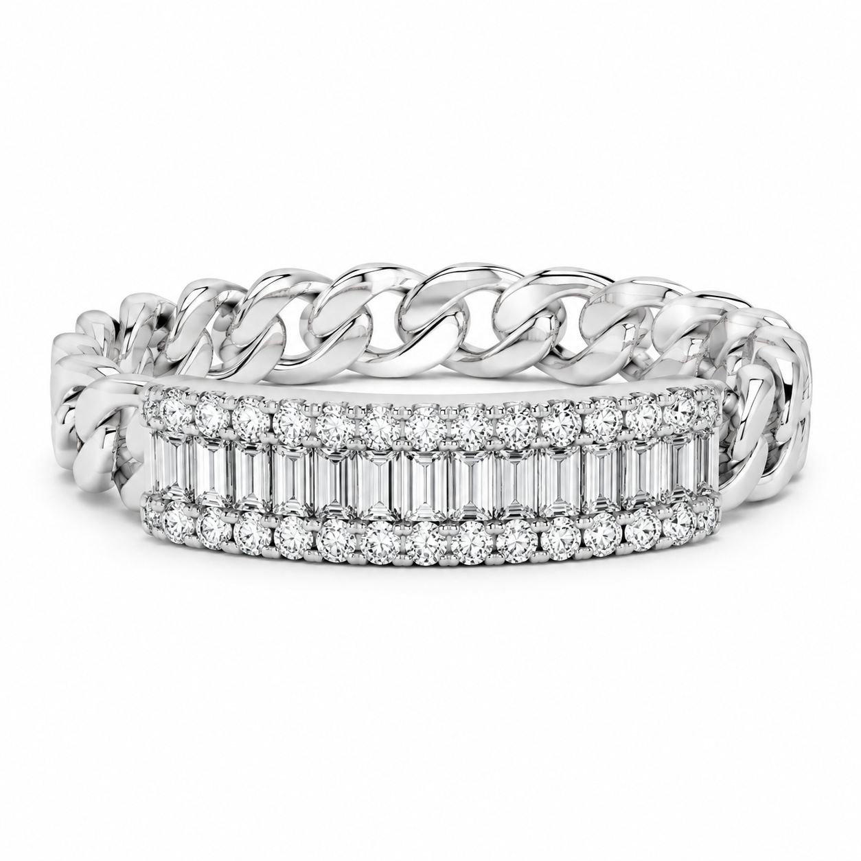 14K White Gold Women’s Band Baguette Cuban Style 0.38 ct Natural Diamond