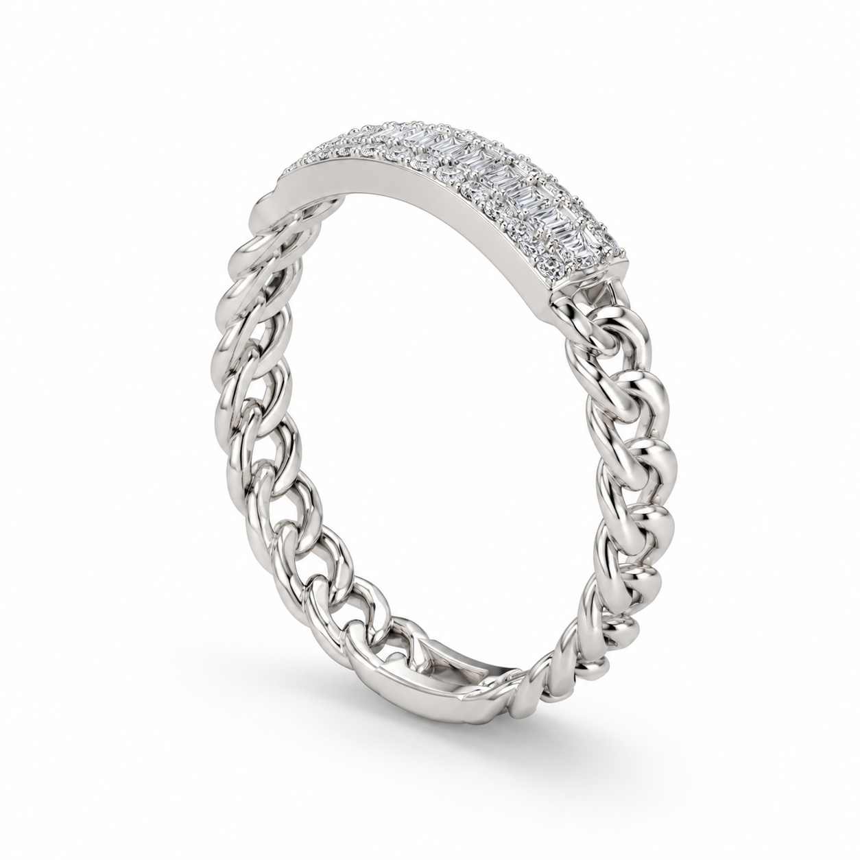 14K White Gold Women’s Band Baguette Cuban Style 0.38 ct Natural Diamond