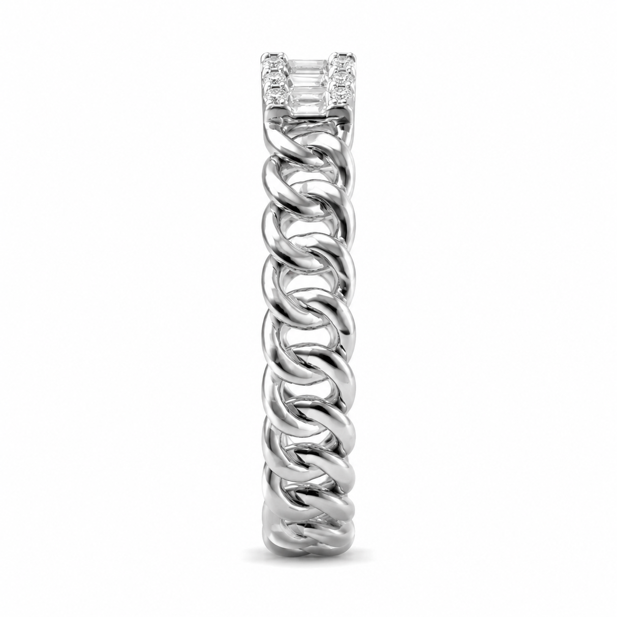 14K White Gold Women’s Band Baguette Cuban Style 0.38 ct Natural Diamond