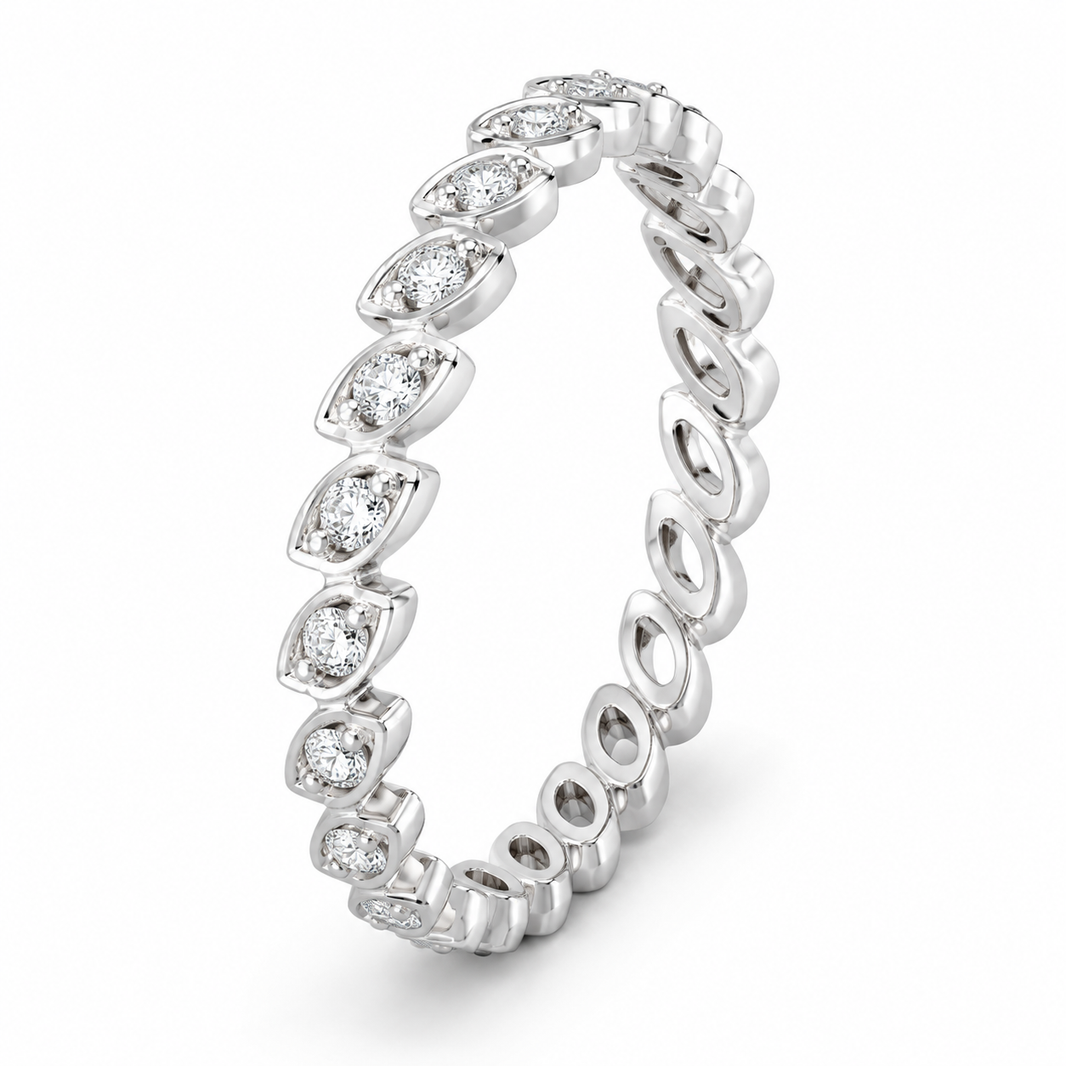 14K White Gold Women's Band 0.10 ct Natural Diamond