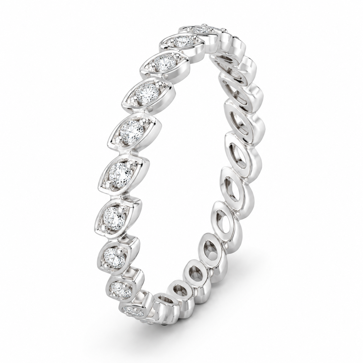 14K White Gold Women's Band 0.10 ct Natural Diamond