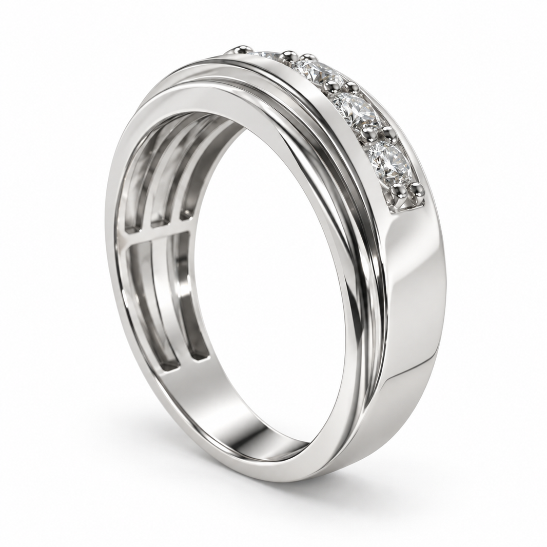 Sterling Silver Men's Ring 0.75 ct Lab Grown Diamond