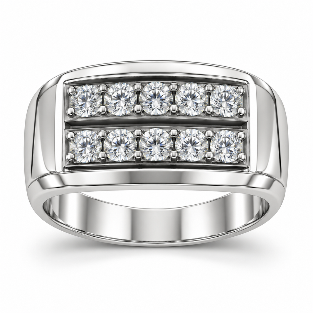Sterling Silver Men's Ring 0.75 ct Lab Grown Diamond