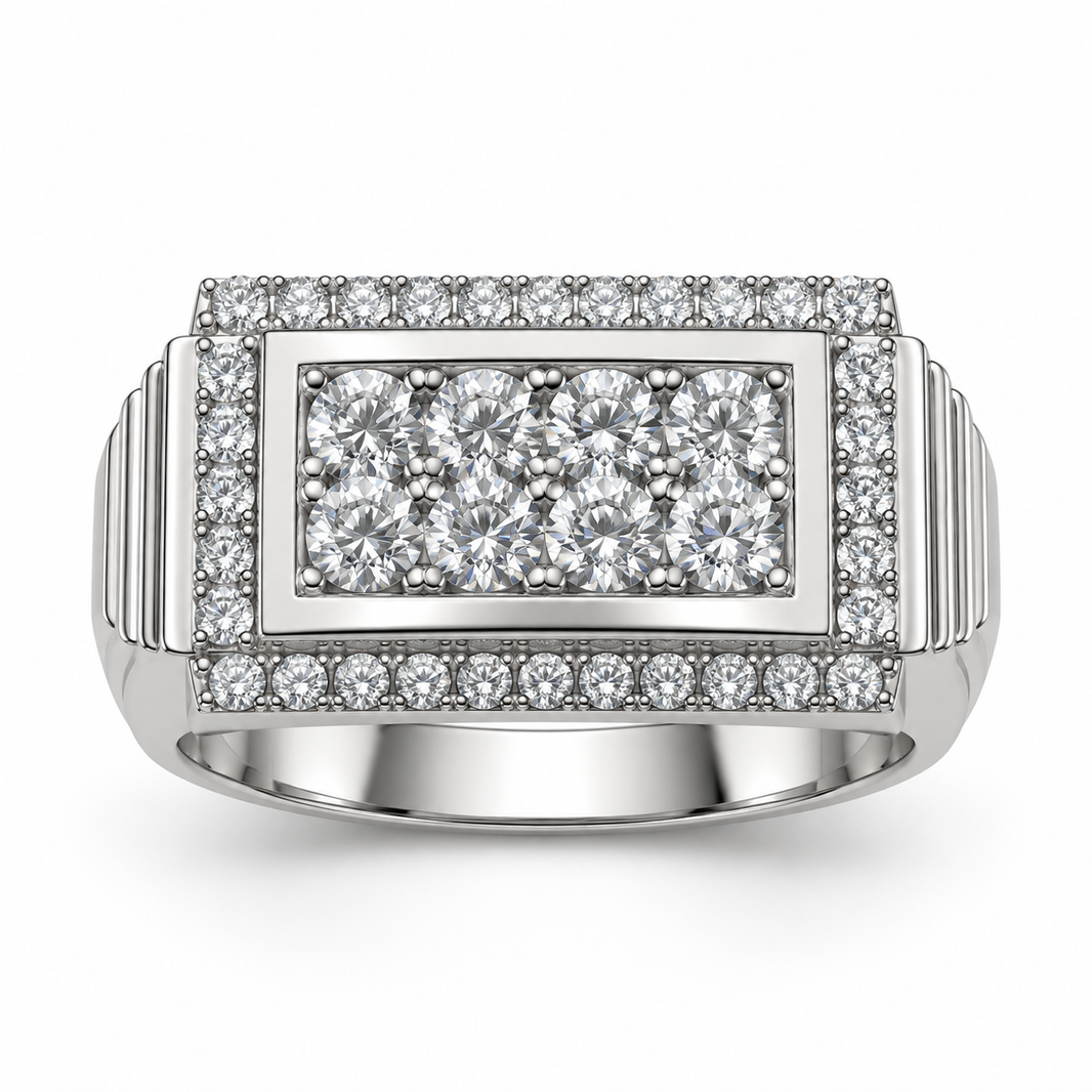 Sterling Silver Men's Ring Presidential Style 1.00 ct Lab Grown Diamond