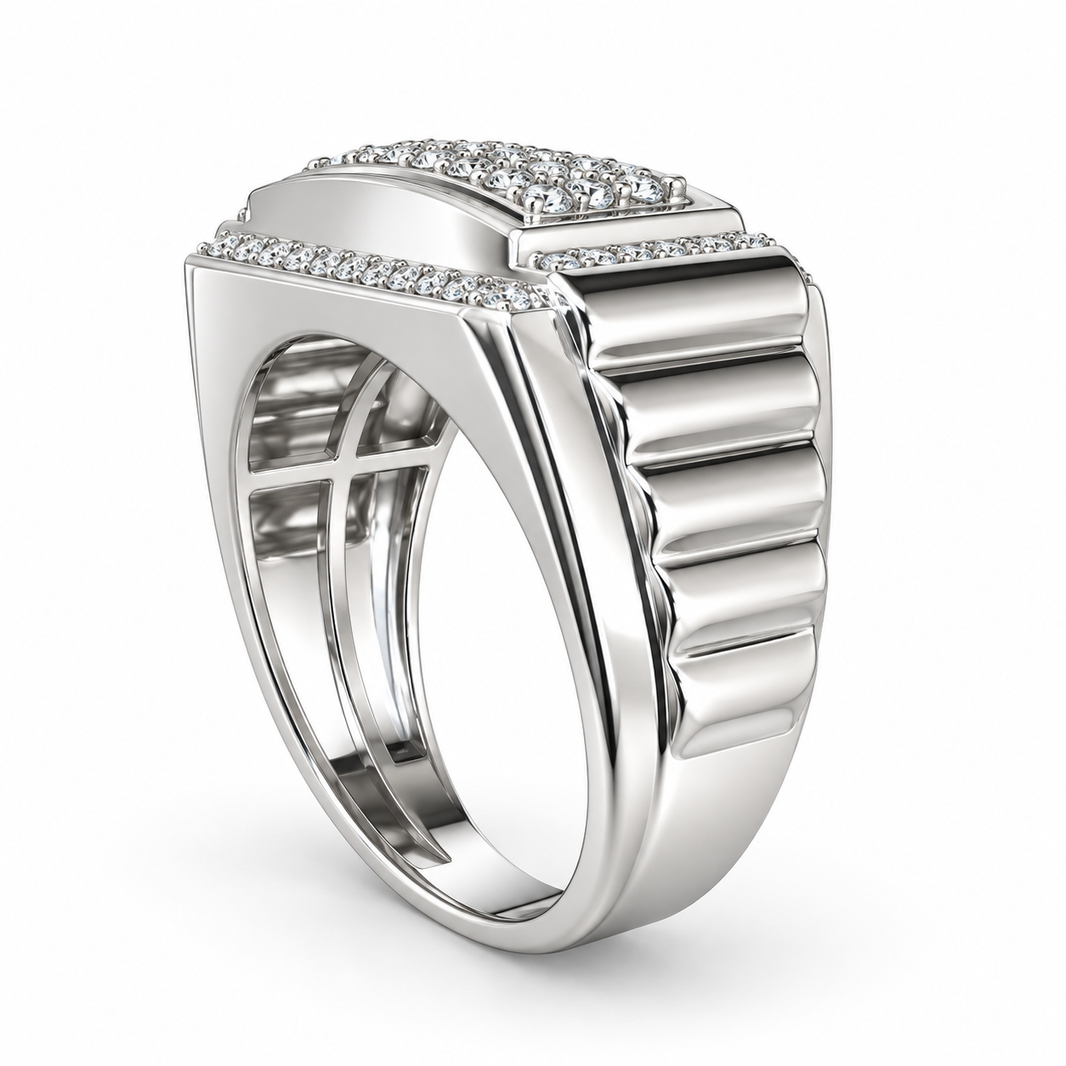 Sterling Silver Men's Ring Presidential Style 1.00 ct Lab Grown Diamond