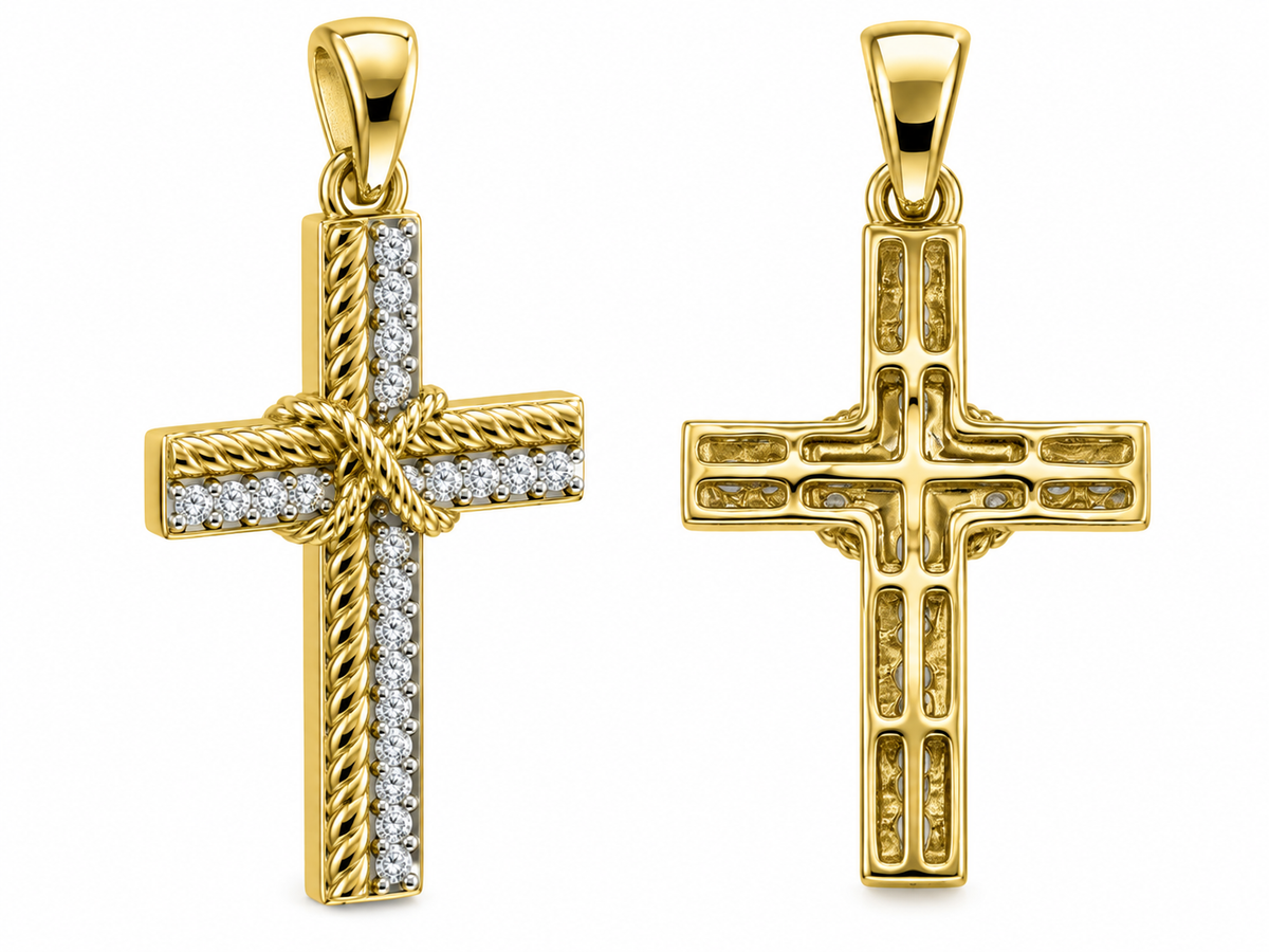 10K Yellow Gold Cross Charm 0.08 ct Natural Diamond