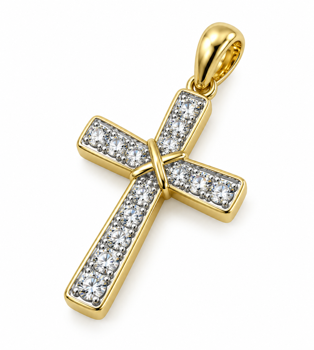 10K Yellow Gold Cross Charm 0.16 ct Natural Diamond