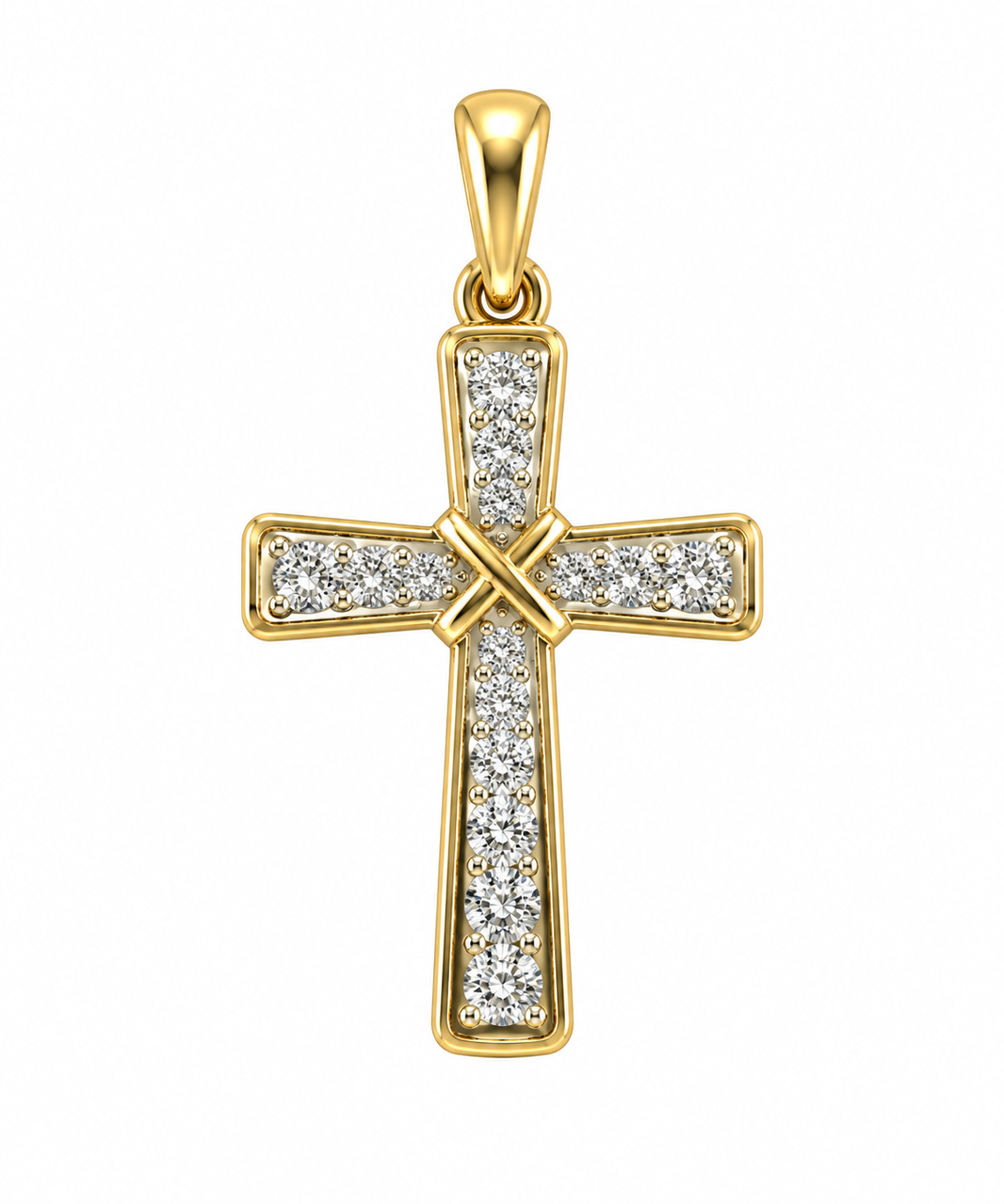 10K Yellow Gold Cross Charm 0.16 ct Natural Diamond