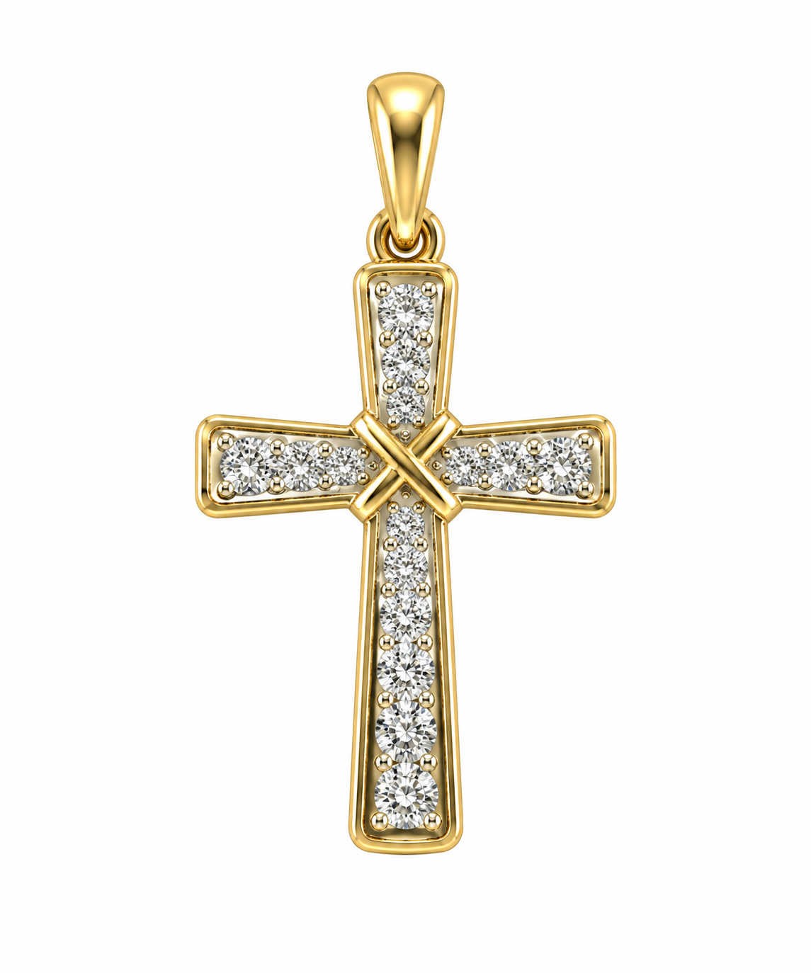 10K Yellow Gold Cross Charm 0.16 ct Natural Diamond