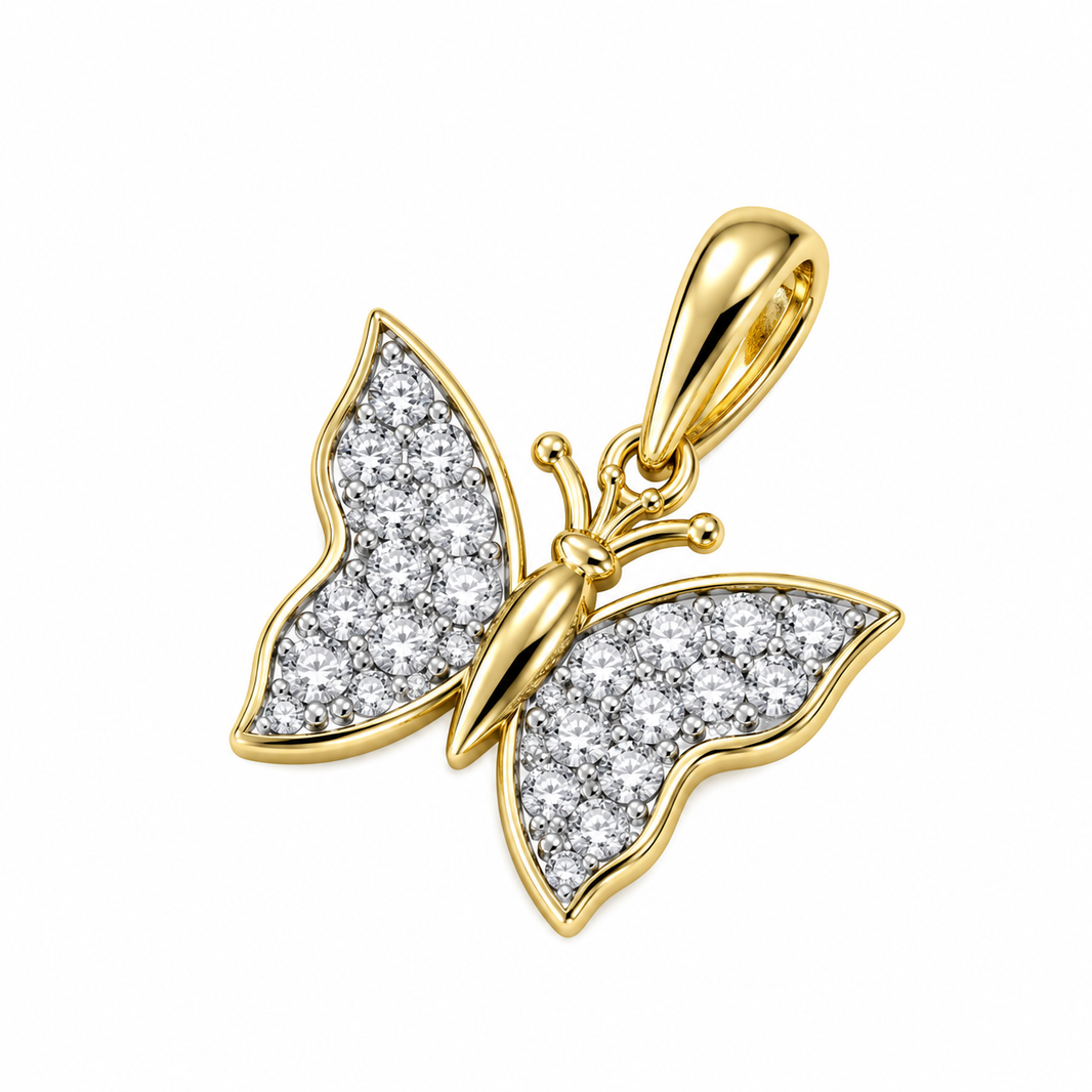 10K Yellow Gold Butterfly Charm 0.05 ct Natural Diamond