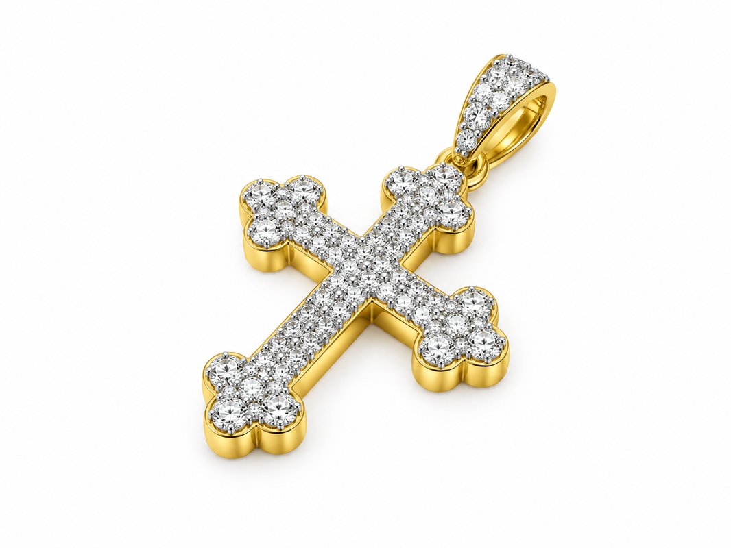 10K Two-Tone Gold Cross Charm 0.13 ct Natural Diamond