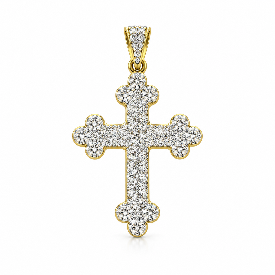 10K Two-Tone Gold Cross Charm 0.13 ct Natural Diamond