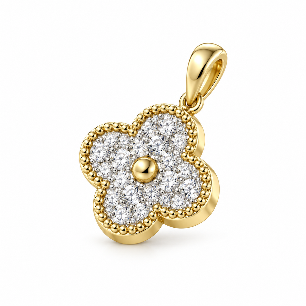 10K Yellow Gold Clover Charm 0.20 ct Natural Diamond
