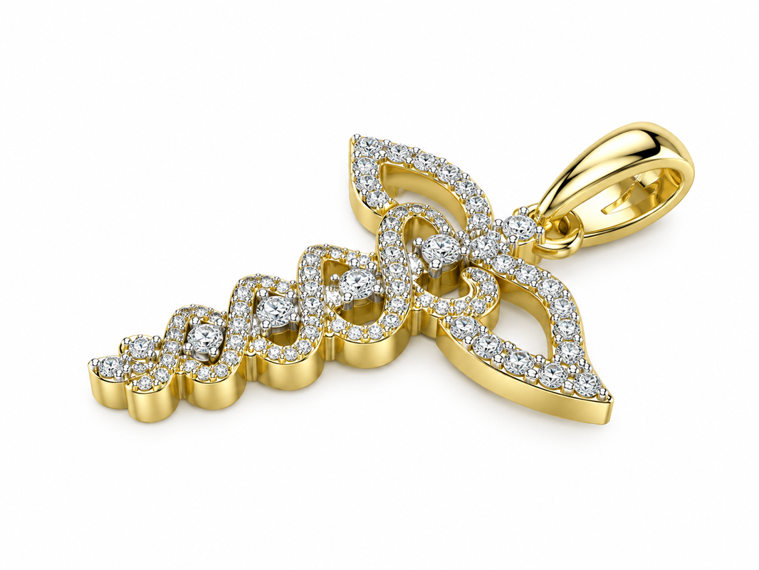10K Yellow Gold Nurse Lamp Charm 0.13 ct Natural Diamond