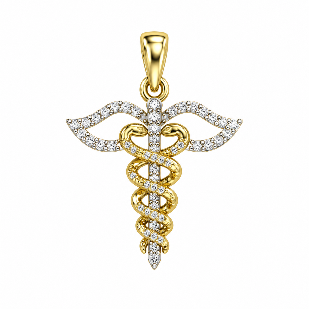10K Yellow Gold Nurse Lamp Charm 0.13 ct Natural Diamond