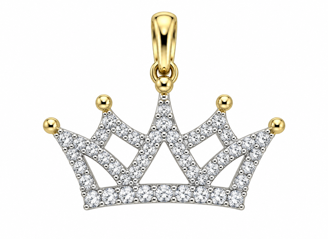 10K Two-Tone Gold Crown Charm 0.16 ct Natural Diamond