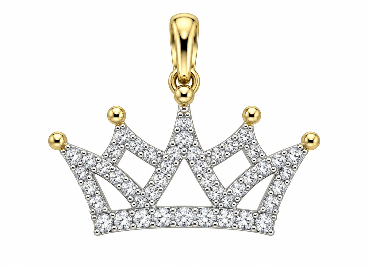 10K Two-Tone Gold Crown Charm 0.16 ct Natural Diamond