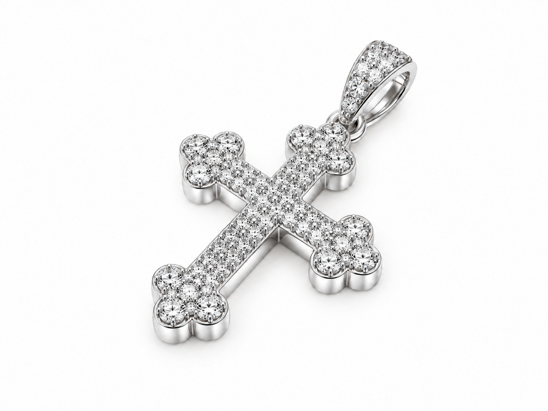 10K White Gold Cross Charm 0.25 ct Natural Diamond