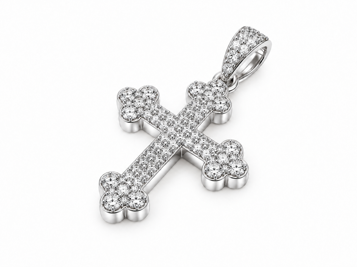 10K White Gold Cross Charm 0.25 ct Natural Diamond