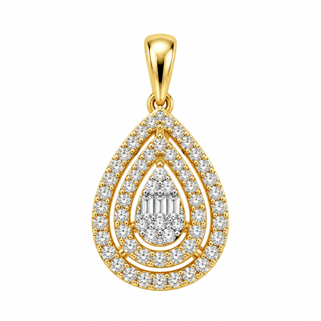 10K Yellow Gold Pear Charm Baguette 0.35 ct Natural Diamond