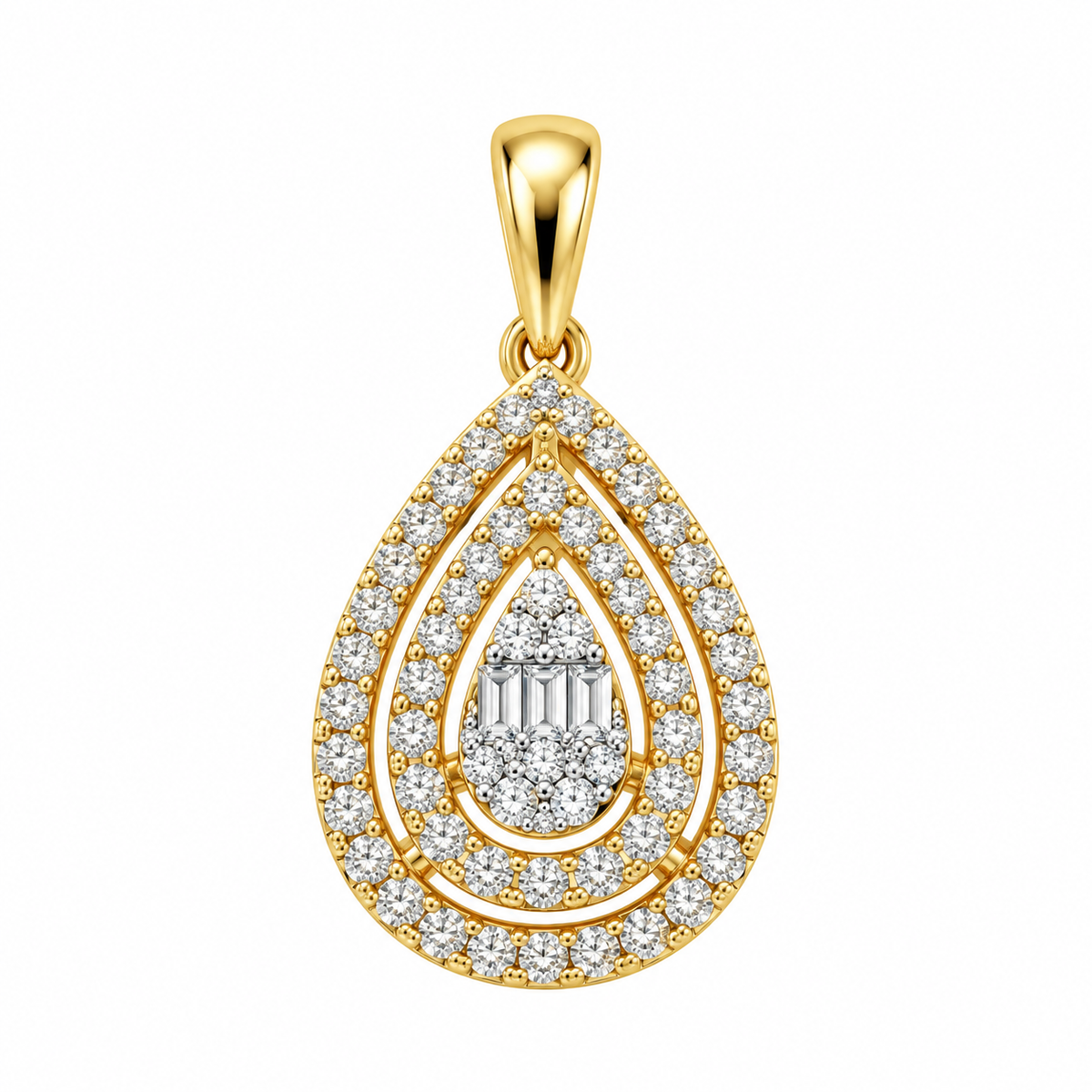 10K Yellow Gold Pear Charm Baguette 0.35 ct Natural Diamond