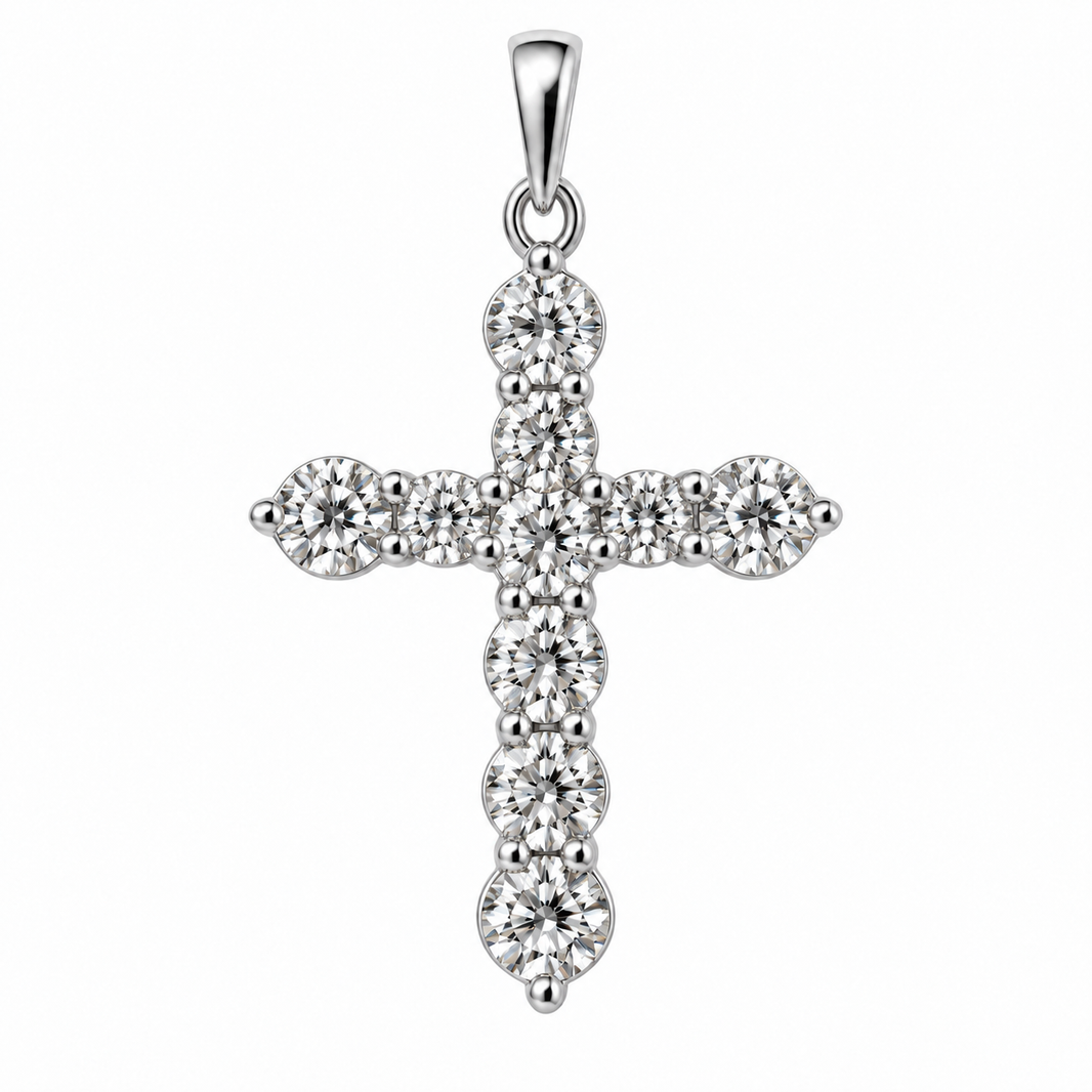 14K White Gold Cross Charm 0.33 ct Lab Grown Diamond