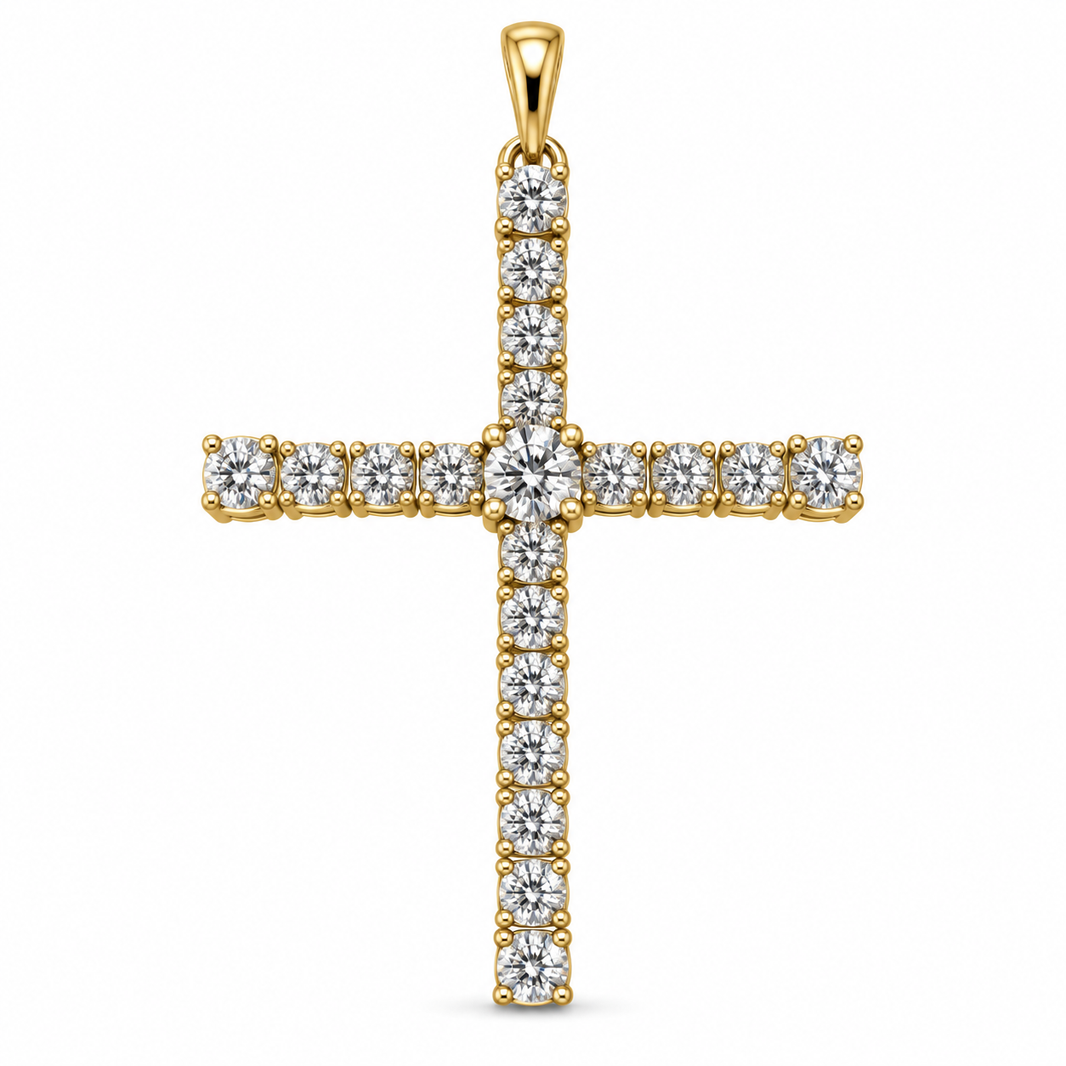 14K Yellow Gold Cross Charm 0.65 ct Lab Grown Diamond