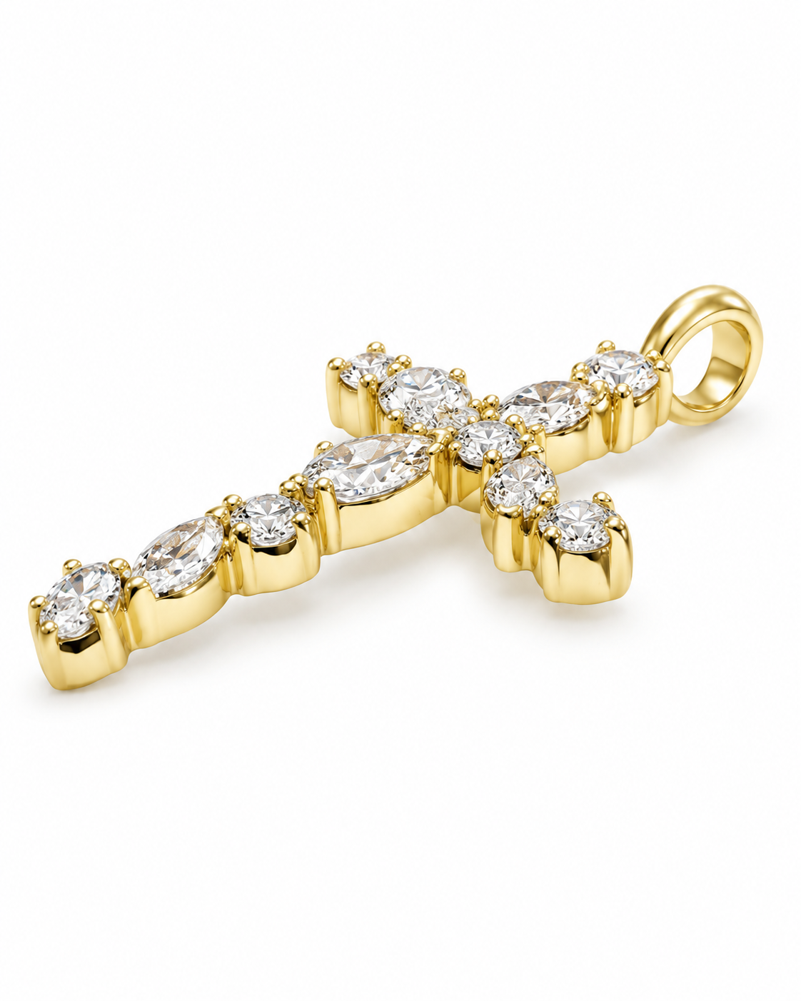 14K Yellow Gold Cross Charm 0.05 ct Lab Grown Diamond