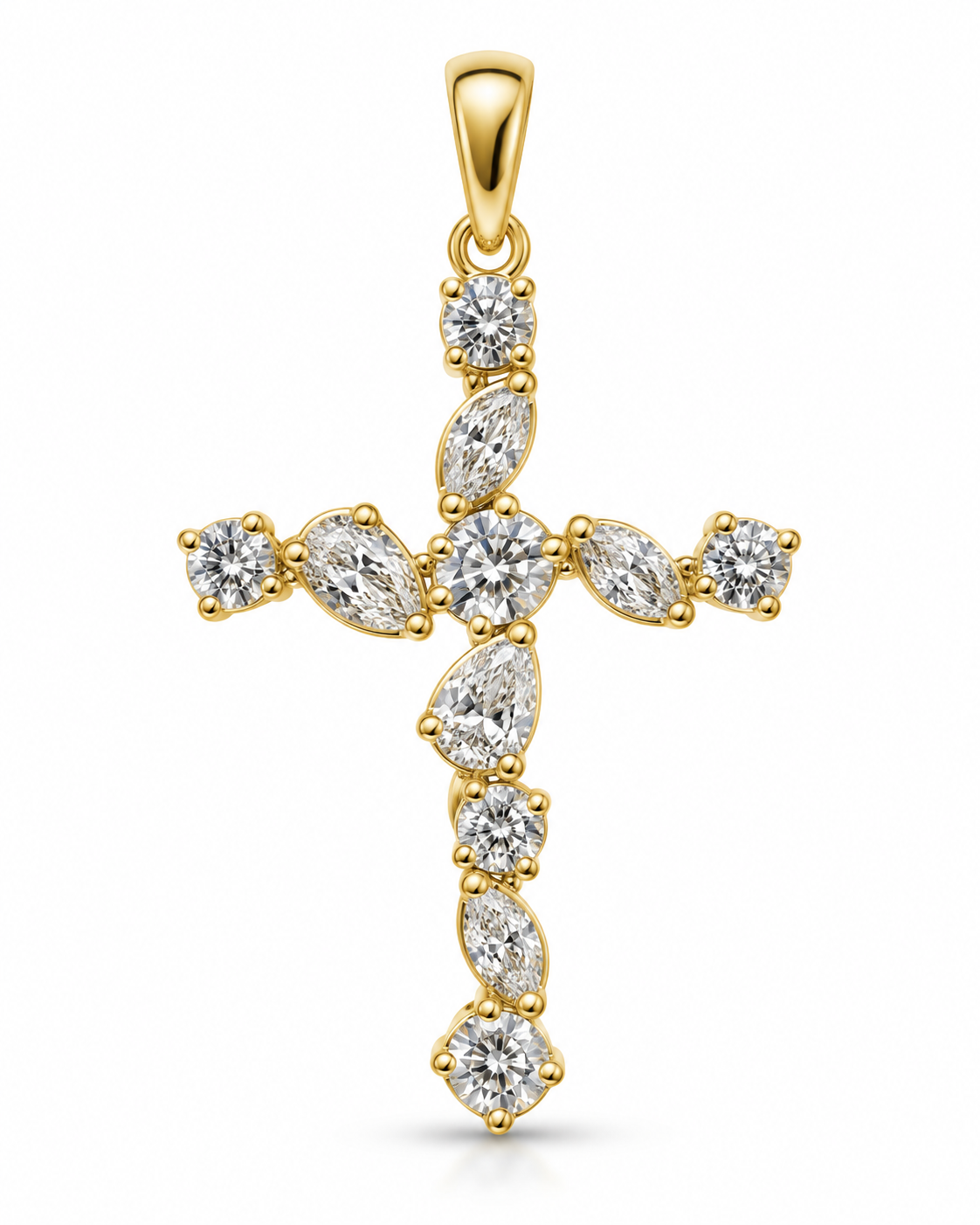 14K Yellow Gold Cross Charm 0.05 ct Lab Grown Diamond