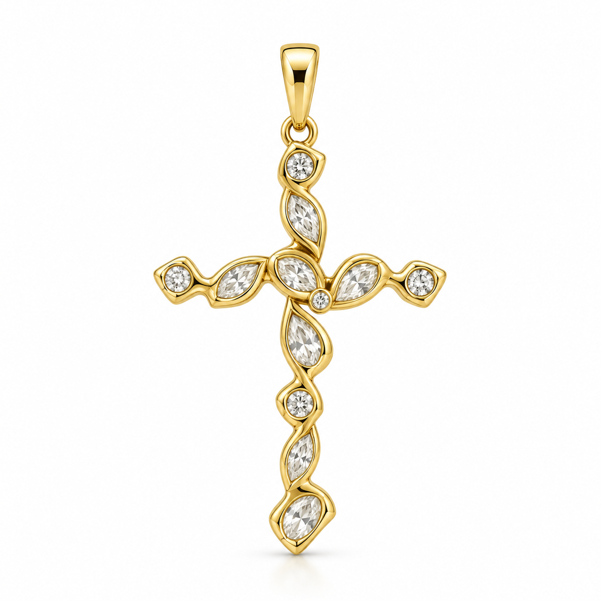 14K Yellow Gold Cross Charm 0.05 ct Lab Grown Diamond