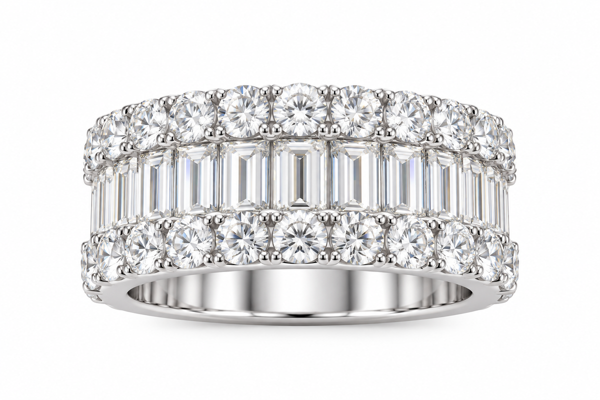 14K White Gold Men’s Band Baguette, Round 5.12 ct Lab Grown Diamond