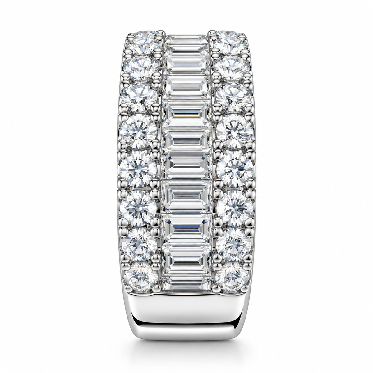 14K White Gold Men’s Band Baguette, Round 5.12 ct Lab Grown Diamond