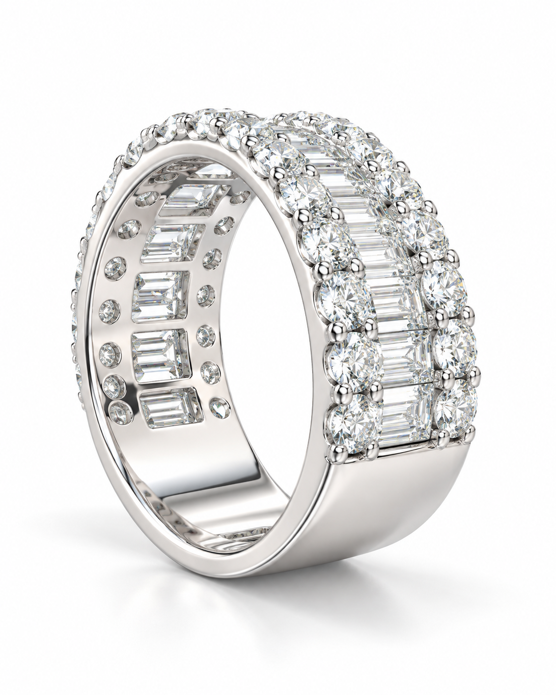 14K White Gold Men’s Band Baguette, Round 5.12 ct Lab Grown Diamond