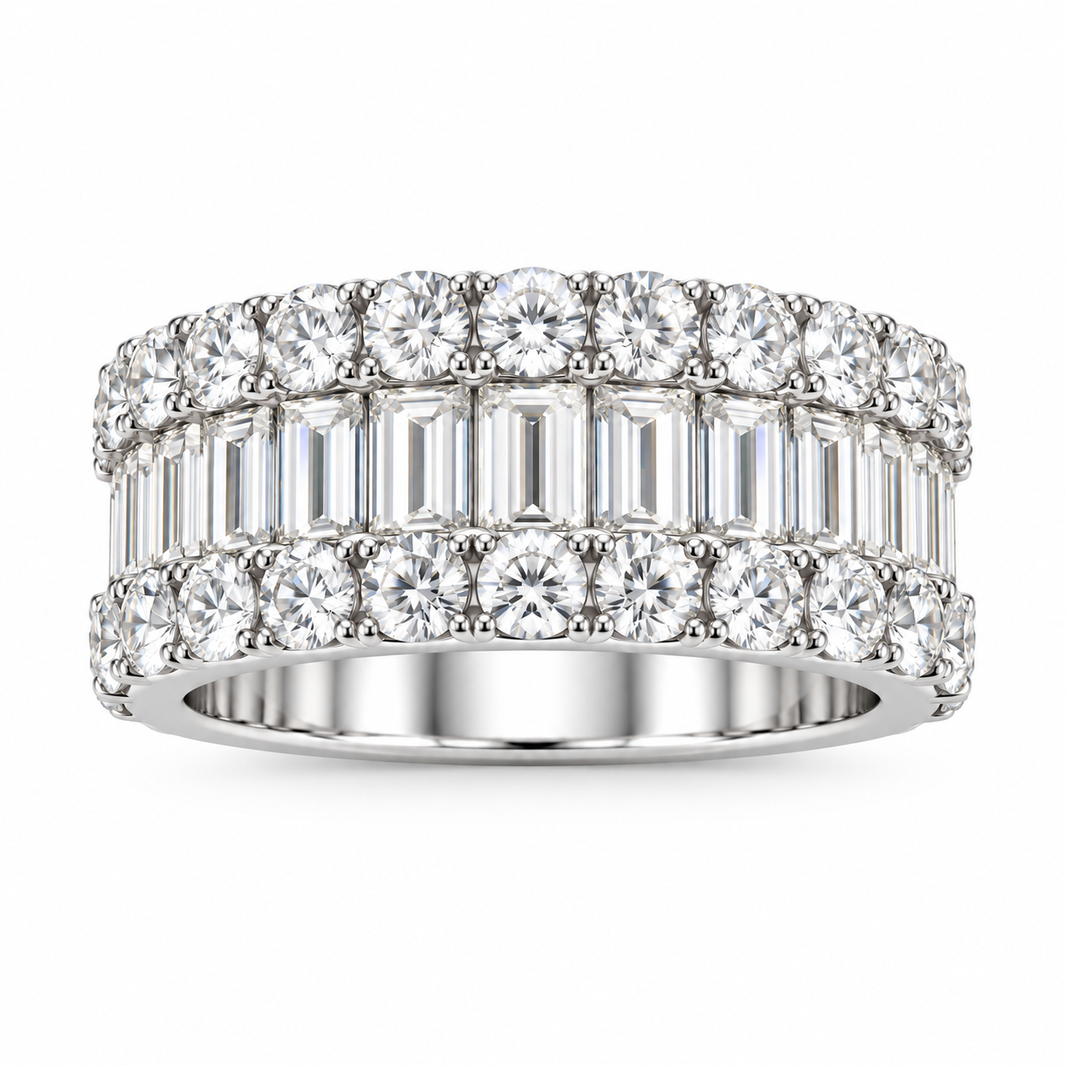 14K White Gold Men’s Band Baguette, Round 5.12 ct Lab Grown Diamond