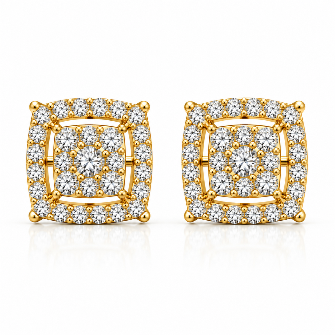 14K Yellow Gold Earrings 0.60 ct Natural Diamond
