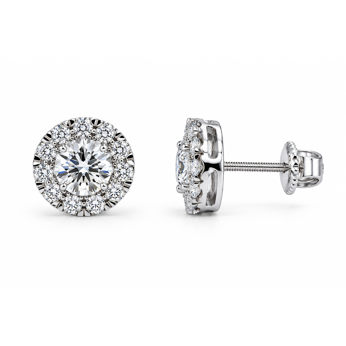 14K White Gold Round Earrings 1.50 ct Lab Grown Diamond