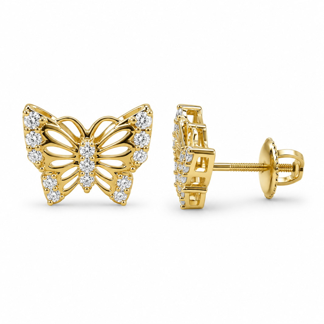 10K Yellow Gold Butterfly Earrings 0.16 ct Lab Grown Diamond