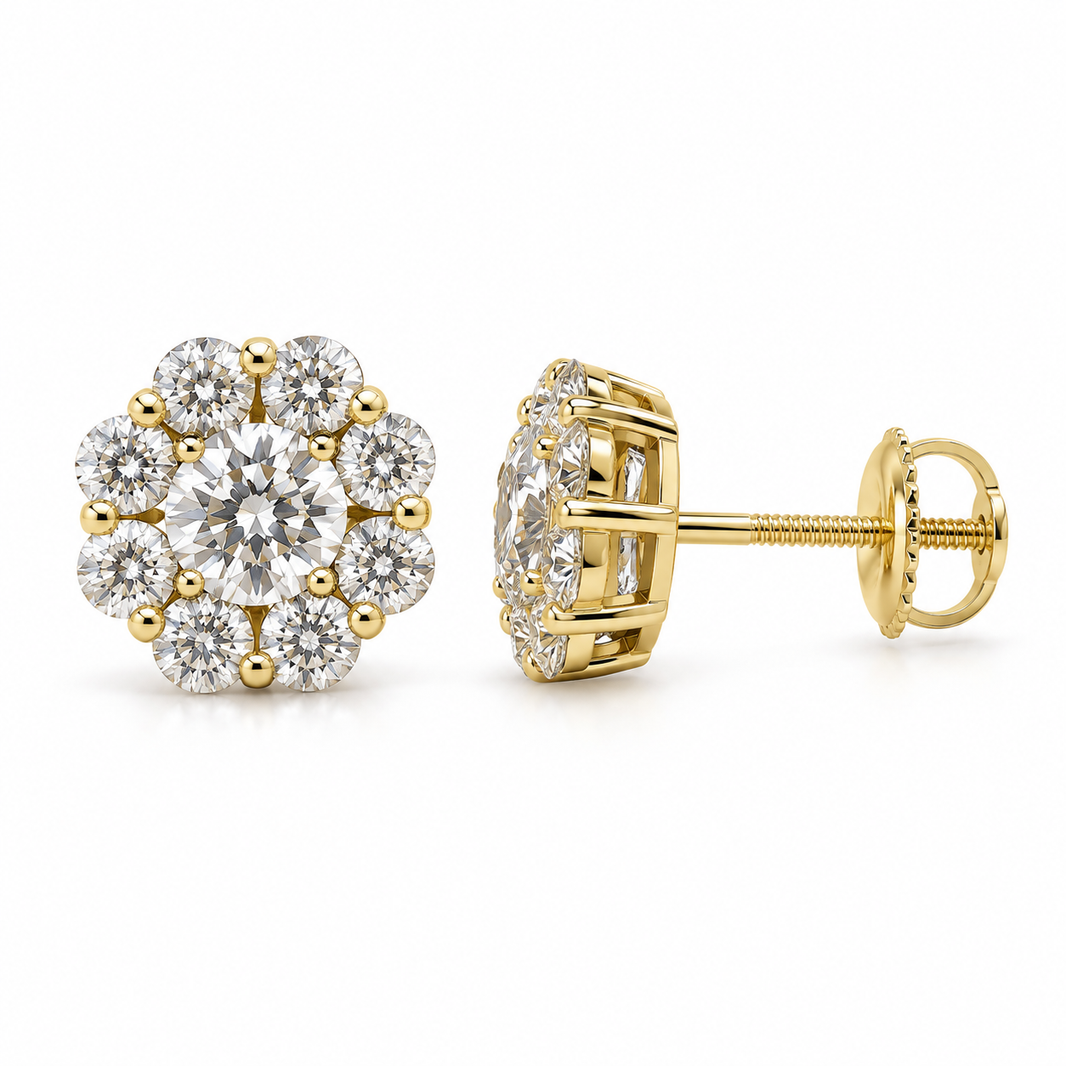 10K Yellow Gold Round Cluster Earrings 1.20 ct Lab Grown Diamond