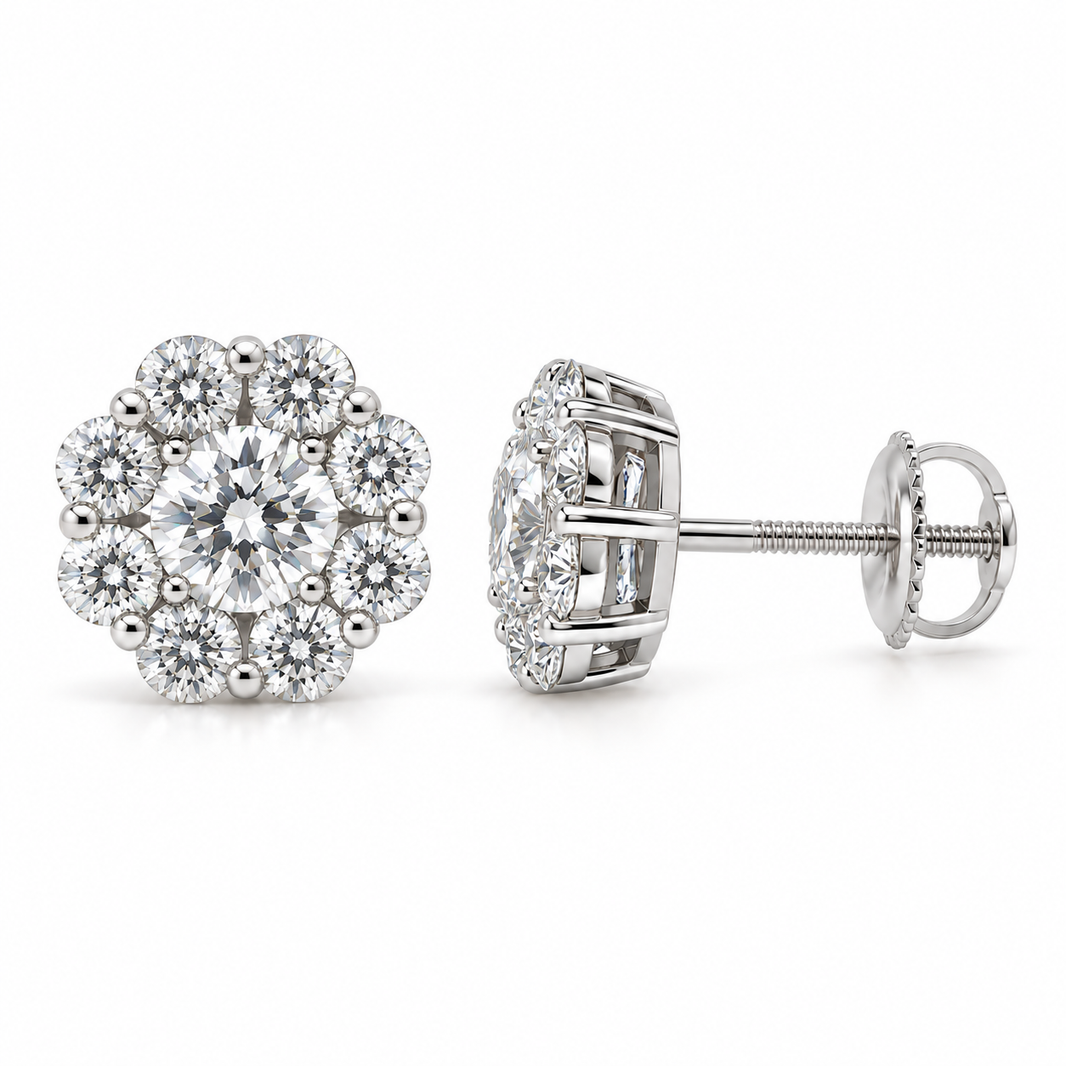 10K White Gold Round Cluster Earrings 0.50 ct Lab Grown Diamond