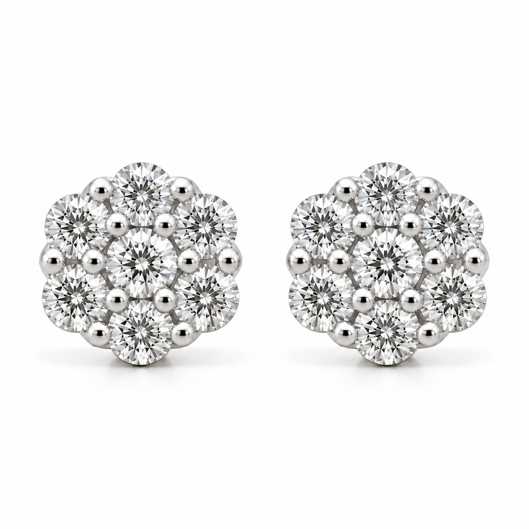10K White Gold Cluster Earrings 0.45 ct Lab Grown Diamond