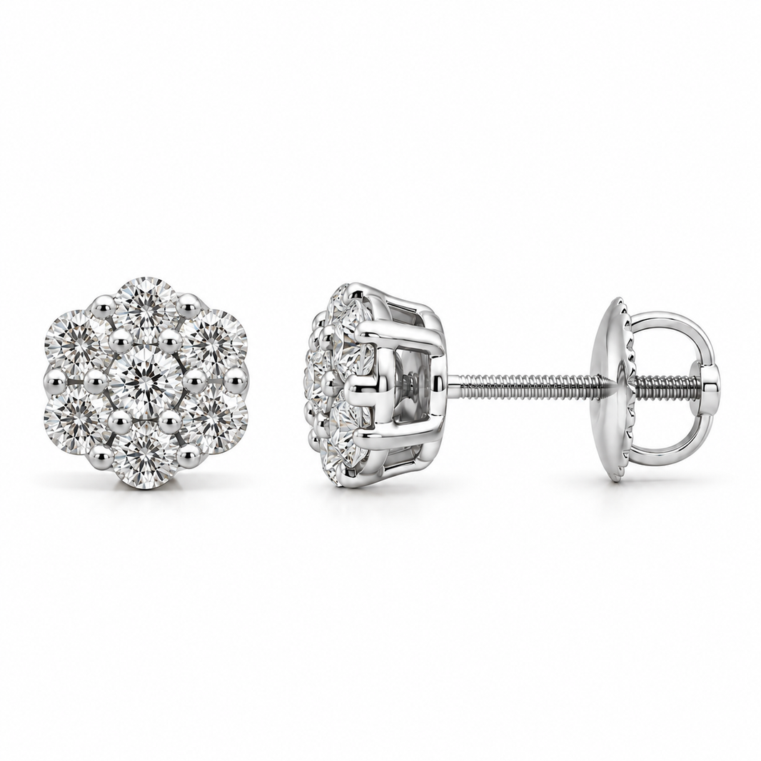 10K White Gold Cluster Earrings 0.45 ct Lab Grown Diamond