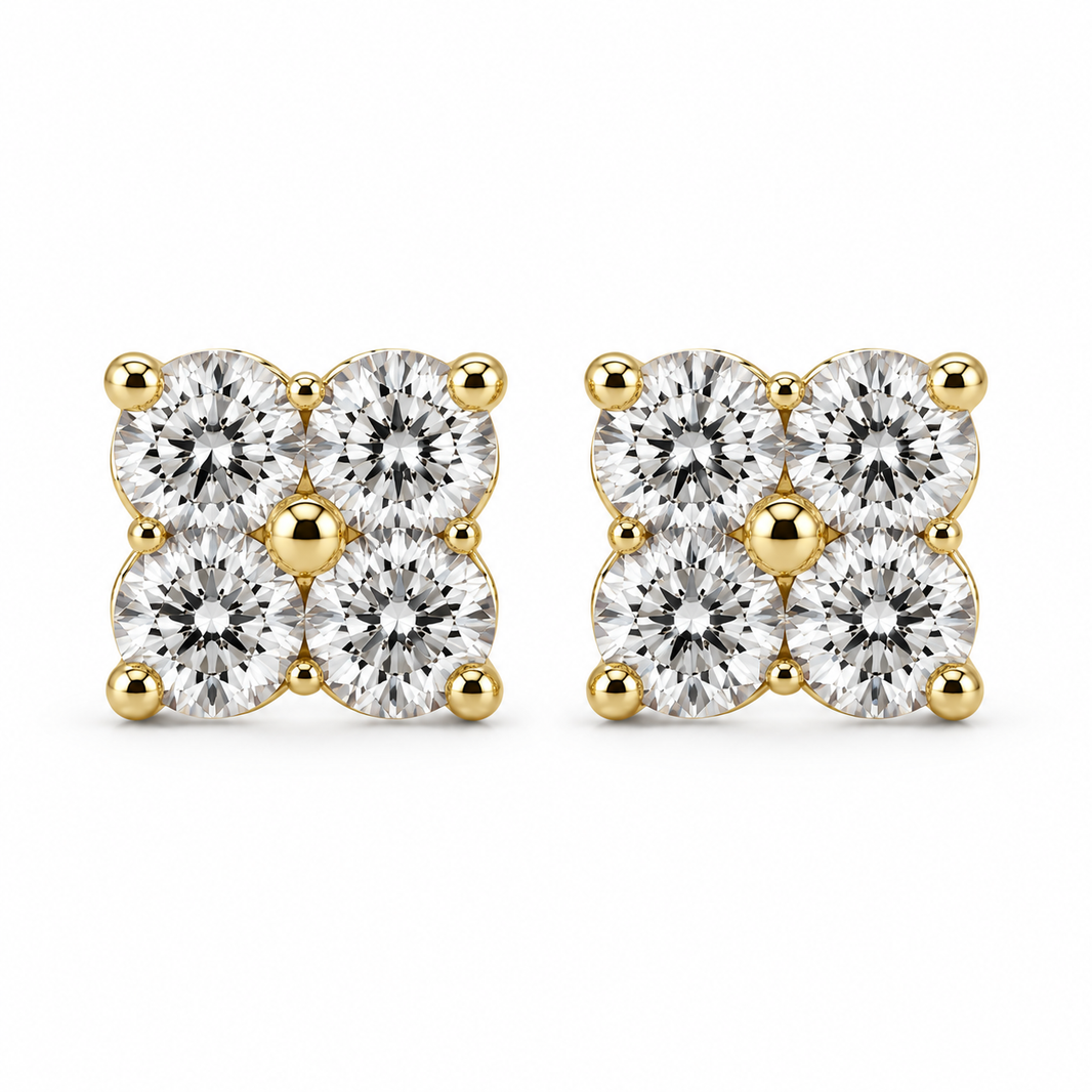 10K Yellow Gold Square Earrings 0.40 ct Lab Grown Diamond