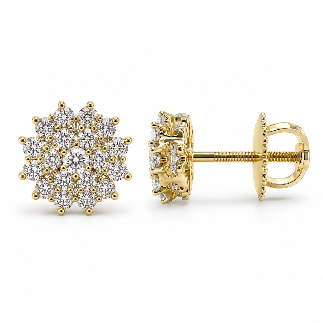 10K Yellow Gold Round Cluster Earrings 0.33 ct Lab Grown Diamond