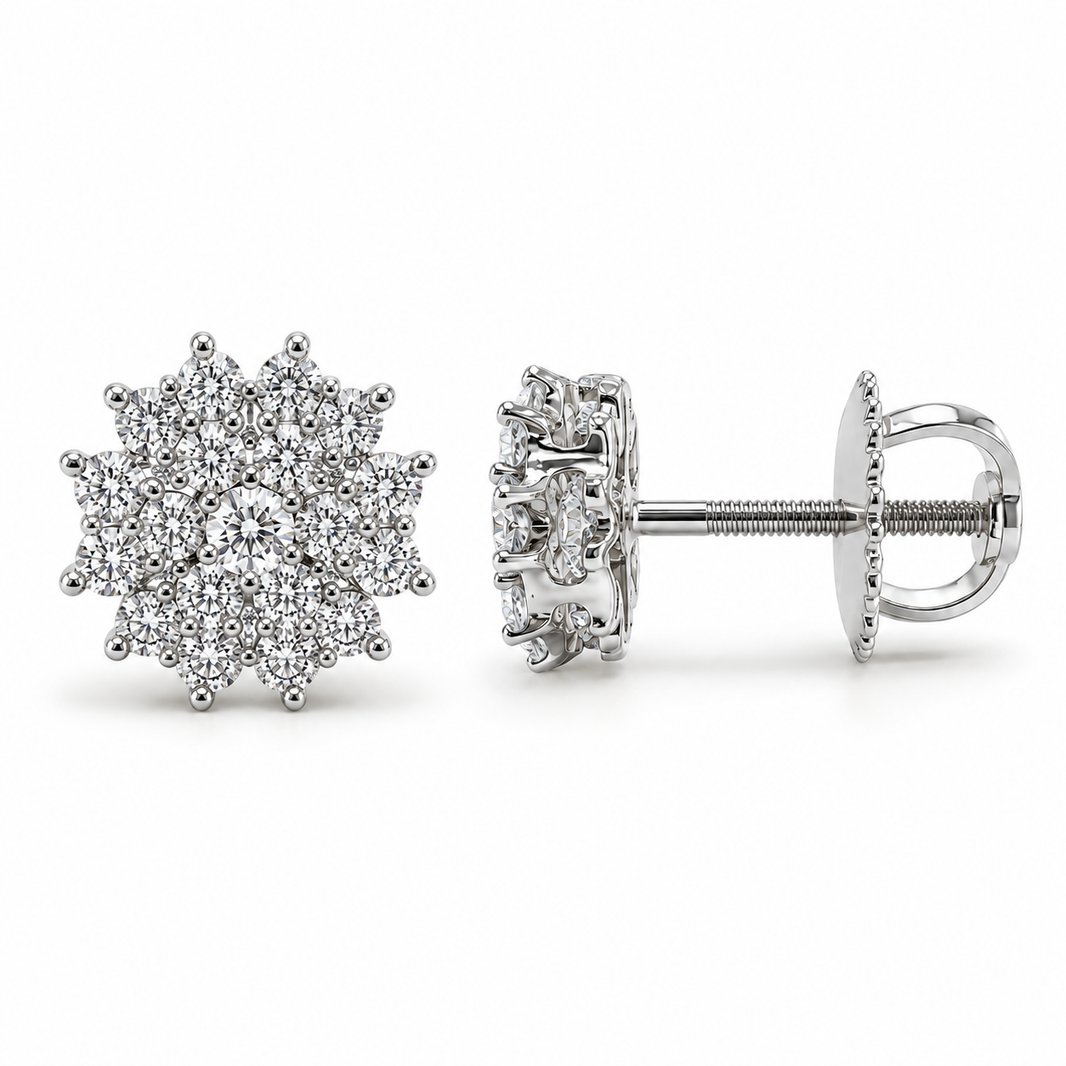 10K White Gold Round Cluster Earrings 0.33 ct Lab Grown Diamond