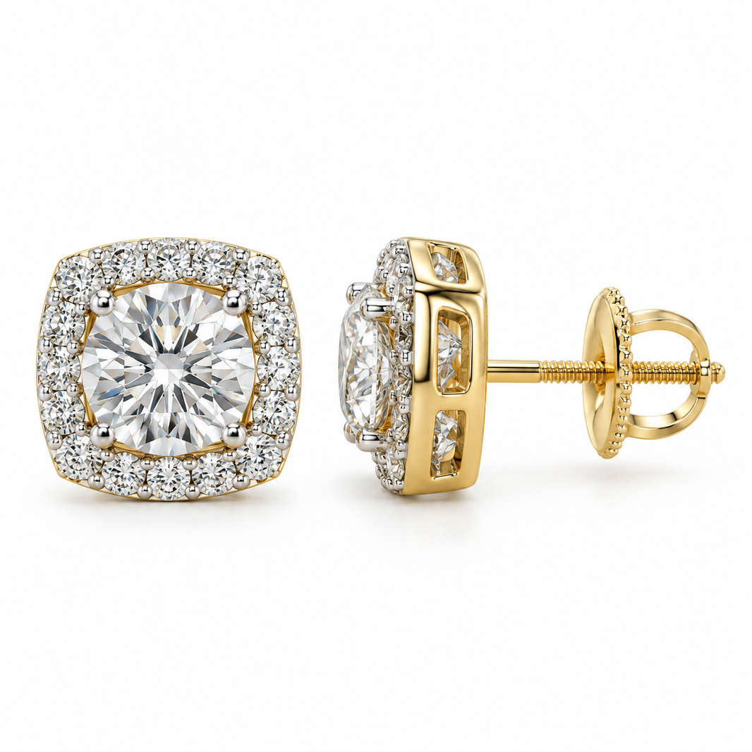10K Yellow Gold Cushion Earrings 1.50 ct Lab Grown Diamond