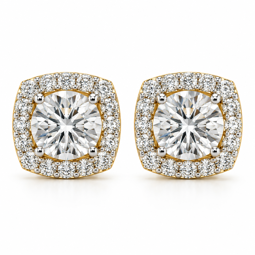 10K Yellow Gold Cushion Earrings 1.50 ct Lab Grown Diamond